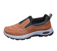 Slip On Safety Walking Shoes Mens, Leisure Soft Bottom Jogging Shoes Solid Color Casual Hiking Shoe Lightweight Breathable Outdoor Footwear Extra Wide Non-Slip Comfortable Running Footwear Brown