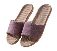 Slip On Sandals Wide Fitting Linen Womens Slip On Sandals Backless Flexible Sole Pressure-Relieving Sliders Ultra-Soft House Sliders Breathable Durable Slides Comfy Lightweight Shoes
