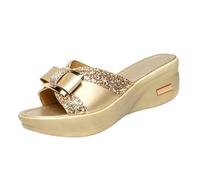 Slip On Sandals Women Shower,Womens Wedge Sandals,Stylish Summer Arch Support Sandals With Bow Detail,Sparkly Rhinestone Buckle Comfortable Thong Shoes,Open Toe Platform Wedge Slide Sandals