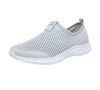 Slip On Shoes Women Mens Lightweight Breathable Mesh Walking Trainers with Arch Support Non Slip Chunky Orthopedic Shoes Low-Top Running Trainers Comfortable Outdoor Hiking Trekking Sneakers Grey