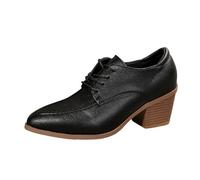 Slip On Shoes Women Women's Foreign Trade Autumn Coarse Heel British Middle Heel Women's Large Pointed Low Cut Shoes Casual Black