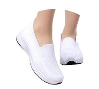 Slip-on Shoes Women's Lightweight Trainers Without Laces Tennis Classic Breathable Leisure Shoes Walking Fitness Nurse Outdoor Leisure Trainers Sports Shoes, White, 8 UK