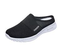 Slip-on shoes, women's open back, casual shoes, women's without laces, thick sole, non-slip single shoes, summer fashion, striped mesh trainers, comfortable orthopaedic leisure slippers