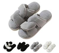 Slip On Slippers for Women Size 6 Fluffy Memory Foam Cross Band Open Toe Slipper Ladies Sliders Soft Warm Plush Home Anti-Slide House Shoes for Girls Indoor Outdoor Grey