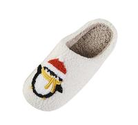 Slip On Slippers Women Lightweight, Winter Penguin Themed Couple Slippers For Women And Men With Thick Soft Sole Design (White, 6)