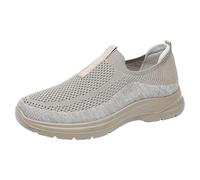 Slip On Sneakers Lightweight Breathable Slip-On Sneakers Non-Slip Plain Low Top Fitness Trainers for Summer, Hiking Daily Sports Footwear Casual Walking Shoes with Invisible Height Increase Beige