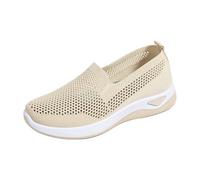 Slip on Sneakers Women Mesh Breathable Barefoot Zero-Drop Non-Slip Comfort Shoes Arch Support Walking Shoes Ladies Casual Comfortable Sneakers for Work Gym (Beige, 4)