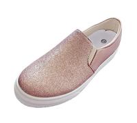 Slip On Sneakers Women's Slipper Casual Shoes Women's Round Toe Elastic Set Foot Flat Bottom Sequins Simple Plain Large Casual Shoes Single Shoes Women's Trainers Summer, Rose Gold, 4.5 UK