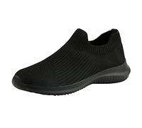 Slip-on sports shoes, women's lightweight running shoes, women's trainers, slip on shoes, mesh breathable shoes, casual walking shoes, spring and winter, black, 8.5 UK