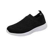 Slip-on sports shoes, women's lightweight spring and winter women's trainers, slip on shoes, mesh trainers, breathable, comfortable shoes, walking shoes, running shoes, women's trainers, black, 8 UK