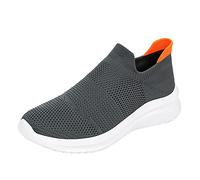 Slip-on sports shoes, women's lightweight women's trainers, slip on shoes, mesh, breathable, comfortable shoes, walking shoes, running shoes, spring and winter, gray, 6 UK