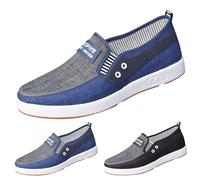 Slip-on trainers for men, fabric shoes, men's summer breathable slip-on shoes, non-slip walking shoes, comfortable leisure sports shoes, slip-on casual shoes, flat sole, men's shoes, blue, 9 UK