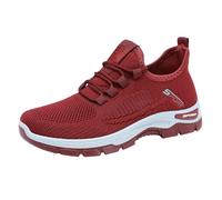 Slip On Trainers for Women Comfortable Walking Work Gym Shoes for Women Athletic Running Trainers with Arch Support Memory Foam Non Slip Chunky Flat Wedge Orthopedic Sneakers Casual Outdoor Red