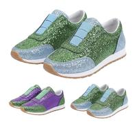 Slip on Trainers for Womens Size 7.5 Sequined Elastic Bling Sparkly Sneakers Ladies Fashion Glitter Running Shoes Outdoor Non Slip Casual Walking Shoes for Concert Party Wedding Green