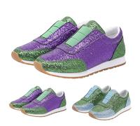 Slip on Trainers for Womens Size 7.5 Sequined Elastic Bling Sparkly Sneakers Ladies Fashion Glitter Running Shoes Outdoor Non Slip Casual Walking Shoes for Concert Party Wedding Purple