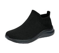 Slip On Trainers Men Arch Fit Easy Close Walking Shoes Mesh Lining Breathable Wide Fit Trainers Soft Soles Comfortable Plantar Fasciitis Shoes Lightweight Casual Shoe for Swollen Feet Black