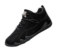 Slip On Trainers Men, Low Top Walking Shoes Lace Up Running Safety Trainers Lightweight Trekking Sneakers Casual Fashion Outdoor Footwear Flat Bottom Comfortable Walking Shoe Black