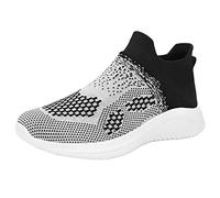 Slip On Trainers Men Mesh Lining Breathable Running Shoes Arch Fit Easy Close Walking Shoes Soft Cushioned Footbed Black Trainers Wide Toe Casual Shoe for Swollen Feet Plantar Fasciitis