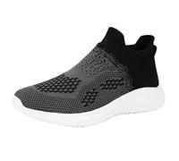 Slip On Trainers Men Mesh Lining Breathable Running Shoes Arch Fit Easy Close Walking Shoes Soft Cushioned Footbed Black Trainers Wide Toe Casual Shoe for Swollen Feet Plantar Fasciitis