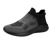 Slip On Trainers Men Mesh Lining Breathable Running Shoes Soft Cushioned Footbed Black Trainers Arch Fit Easy Close Walking Shoes Wide Toe Casual Shoe for Swollen Feet Plantar Fasciitis