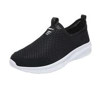 Slip On Trainers Men | Solid Color Mesh Flying Woven Sneakers Arch Support Comfy Non Slip Outdoor Shoes Flat Bottom Breathable & Lightweight Running Sports Low Top Shoes Summer White