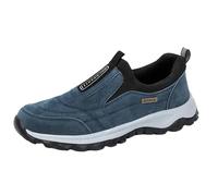 Slip On Trainers Men Walking Shoes with Arch Support, Lightweight Mesh Lining Hiking Shoes, Wide Toe Non-Slip Work Trainers, Waterproof Mountain Trekking Athletic Trainer, Travelling, Camping Blue
