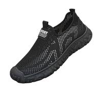 Slip On Trainers Mens Breathable Hollow Out Mesh Walking Shoes with Arch Support Chunky Non Slip Athletic Spoprts Shoes Lightweight Comfort Orthopedic Sneakers Casual Slip-On Flat Wedge Shoe Black