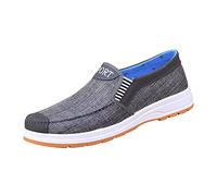 Slip-on trainers, men's flat sole, fabric shoes, breathable sports shoes, non-slip slip-on shoes, comfortable casual shoes, without laces, walking shoes, walking, road running shoes, gray, 10 UK