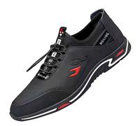 Slip On Trainers Mens Waterproof Leather Outdoor Hiking Trekking Trainers Breathable Non Slip Athletic Running Walking Shoes Arch Support Orthopedic Shoes Comfortable Flats Wedge Sneakers Black