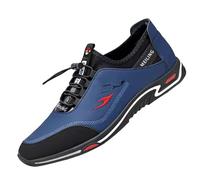 Slip On Trainers Mens Waterproof Leather Outdoor Hiking Trekking Trainers Breathable Non Slip Athletic Running Walking Shoes Arch Support Orthopedic Shoes Comfortable Flats Wedge Sneakers Blue