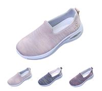 Slip on Trainers with Memory Foam Women's Orthopedic Air Cushion Shoes Breathable Mesh Walking Sneakers Lightweight Comfortable Running Sneakers Workout Gym Jogging Shoes Size 6 Pink