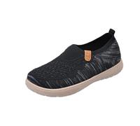 Slip On Trainers Women Breathable Knit Mesh Flats with Stretch Collar Loafers Walking Shoes Comfortable Flats for Elderly, Seniors, Daily Wear,Black,2.5