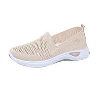 Slip on Trainers Women Lightweight Low Top Tennis Shoes Breathable Besh Wedge Sneakers Comfortable Arch Support Walking Shoes Non Slip Round Toe Running Shoes Black Trainers Women (Beige, 6.5)