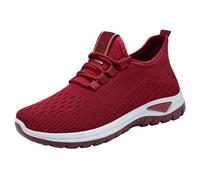 Slip On Trainers Women Orthopedic Walking Shoes Breathable Mesh Sneakers Lightweight Running Training Shoes Thick Bottom Cushion Wedge Trainers Non Slip Nurses Shoe with Arch Support Casual Work Red