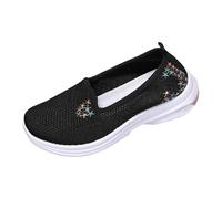 Slip On Trainers Women Wide Fit Ladies Breathable Mesh Walking Running Shoes Comfortable Arch Support Soft Sole Athletic Tennis Sneakers Non Slip Low Top Orthopedic Shoes for Women UK (Black, 5.5)
