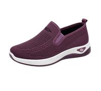 Slip On Trainers Women Wide Fit Platform Walking Shoes Breathable Knit Upper Sneakers with Arch Support Non Slip Wavy Sole Lightweight Cushioned Loafers for Walking and Running,Purple, Size 5.5