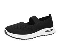 Slip on Trainers Women Women's Woven Orthopedic Breathable Soft Sole Shoes Ladies Mesh Walking Running Shoe Sneakers for Elderly Arthritis Edema Swollen Feet Stretch Trainers (Black #4, 6.5)