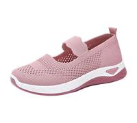Slip on Trainers Women Women's Woven Orthopedic Breathable Soft Sole Shoes Ladies Mesh Walking Running Shoe Sneakers for Elderly Arthritis Edema Swollen Feet Stretch Trainers (Pink #2, 6.5)