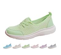 Slip On Trainers Women's Diabetic Shoes Mesh Summer Lightweight Walking Shoes Trainers Breathable Running Shoes Sports Shoes Non-Slip Rubber Soles Lightweight Casual Shoes for Walking, Green, 8.5 UK