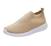 Slip On Trainers Womens Lightweight Breathable Mesh Running Trainers Memory Foam Walking Shoes with Arch Support Easy Close Wide Fit Orthopedic Shoes Comfortable Casual Sneakers Slip-On Loafers Khaki