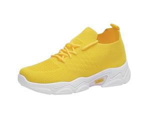 Slip On Trainers Women's Orthopedic Mesh Walking Shoes Lightweight Breathable Athletic Sports Air Cushion Memory Foam Sneakers Gym Fitness Workout Jogging Footwear Trendy Yellow