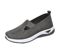 Slip on Trainers Womens Orthopedic Walking Shoes Breathable Mesh Graphic Flower Sneakers Lightweight Running Training Footwears Thick Bottom Air Cushion Wedge Shoes Dark Grey