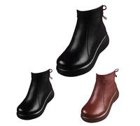 Slip on Walking Boots for Womens PU Lether Ankle Boots with Side Zipper Ladies Comfortable Soft Sole Shoes Lightweight Non-Slip Outdoor Trekking Boot Retro Casual Waterproof Shoes Black