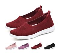 Slip-on Walking Shoes,Slip-Resistant Walkers,Mesh Up Stretch Platform Athleisure Sneakers with Arch Streamlined Orthopedic Trainers Flow Ventilation Memory Foam（A3348） Red