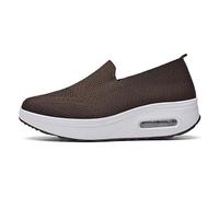 Slip-On Walking Shoes with Air Cushion Mesh Up Stretch Platform Sneakers,Slip-Resistant Sneakers & City Commutes Memory Foam（A2940） Brown
