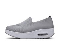Slip-On Walking Shoes with Air Cushion Mesh Up Stretch Platform Sneakers,Slip-Resistant Sneakers & City Commutes Memory Foam（A2955） Grey