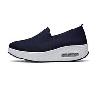 Slip-On Walking Shoes with Air Cushion Mesh Up Stretch Platform Sneakers,Slip-Resistant Sneakers & City Commutes Memory Foam（A2960） Blue