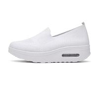 Slip-On Walking Shoes with Air Cushion Mesh Up Stretch Platform Sneakers,Slip-Resistant Sneakers & City Commutes Memory Foam（A2934） White