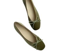 Slip On Women Velvet Flats Elegant Butterfly-Knot Ladies Comfort Soft Sole Mary Jane Shoes for Everyday Use Or Work(Green,40)