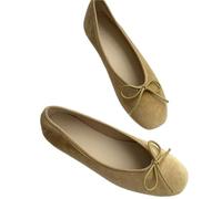 Slip On Women Velvet Flats Elegant Butterfly-Knot Ladies Comfort Soft Sole Mary Jane Shoes for Everyday Use Or Work(Khaki,37)